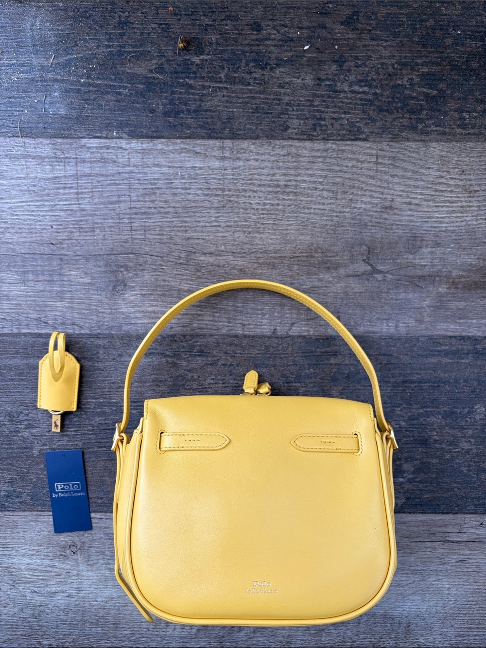 Ralph Lauren Polo ID Yellow Leather Shoulder Bag satchel adjustable Top Handle